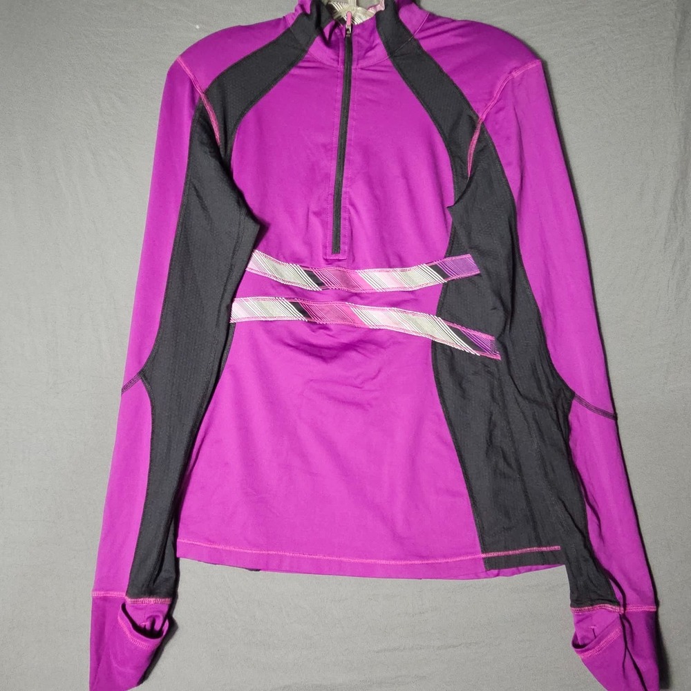 Lululemon Womens Half Zip Running Pullover Purple Black Mesh Cuffins Size 8